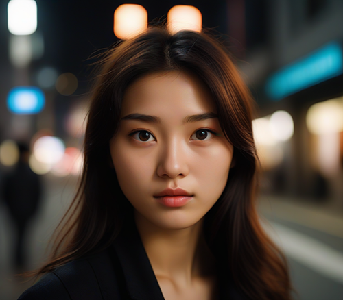 Une Jolie Coréenne aux yeux bruns, 25 ans, dans une rue de la ville de Seoul.