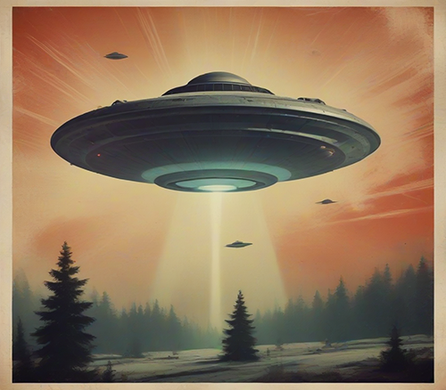 Poster of a UFO, 1960s style, USSR style, distressed poster